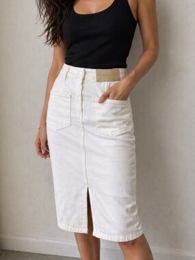 The Mannei White Denim Pencil Skirt XS Minimalist Scandi Clean Girl Coastal